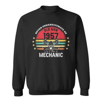 Never Underestimate An Old Man Mechanic 1957 Birthday Retro Sweatshirt - Thegiftio UK