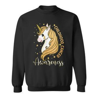 Unicorn Childhood Cancer Warrior In September We Wear Gold Sweatshirt | Mazezy