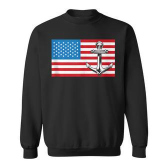 Usa American Flag Nautical Blue Anchor Patriotic Sweatshirt | Mazezy