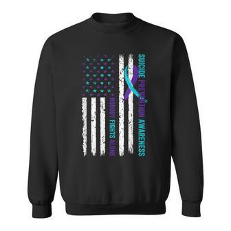 Usa Flag Nobody Fights Alone Suicide Prevention Awareness Sweatshirt | Mazezy