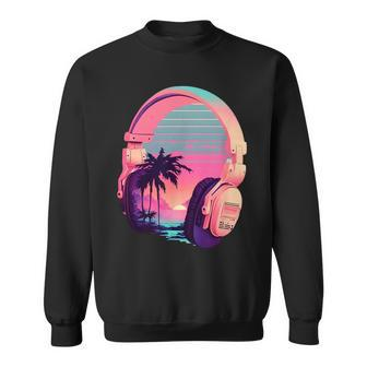 Vaporwave Headphones Music Beach Vibe Lofi Rock Aesthetic Sweatshirt | Mazezy