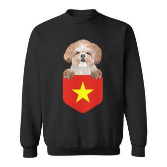 Vietnam Flag Shih Tzu Dog In Pocket Sweatshirt - Monsterry