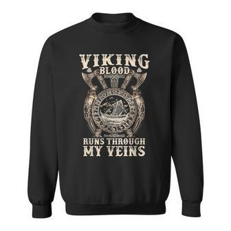 Viking Blood Runs Through My Veins Viking Ship Valknut Sweatshirt - Seseable