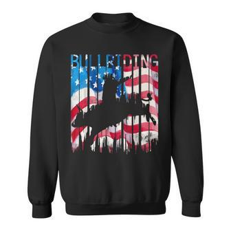 Vintage American Flag Rodeo Bull Riding Paint Drip Rodeo Funny Gifts Sweatshirt | Mazezy