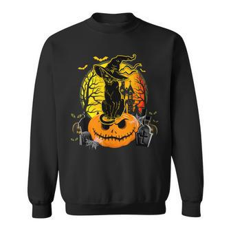 Vintage Black Cat Witch Scary Halloween Costume Sweatshirt - Seseable
