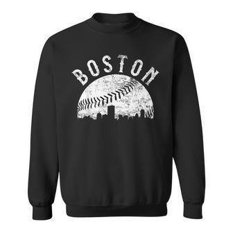 Vintage Boston Skyline Baseball Throwback For Red Game Day Sweatshirt | Mazezy