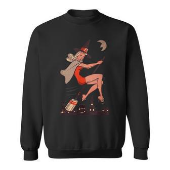 Vintage Bruja Pin Up Girl Witch On Broom Flying Halloween Halloween Funny Gifts Sweatshirt | Mazezy