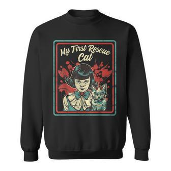 Vintage Child Game Horror Dark Humor My First Rescue Cat Dark Sweatshirt | Mazezy