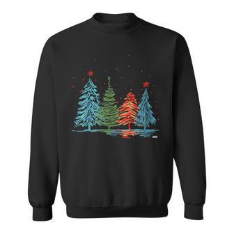 Vintage Christmas Trees Hand Drawing Christmas Trees Sweatshirt - Seseable