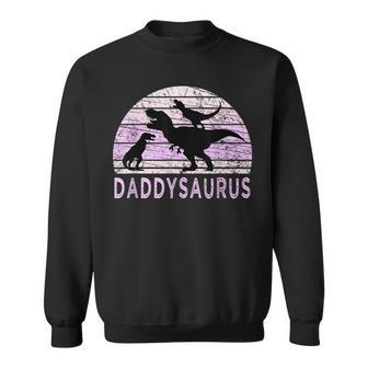 Vintage Daddy Dinosaur Daddysaurus 2 Two Girls Dad Husband Sweatshirt | Mazezy