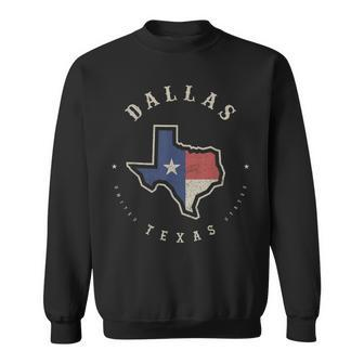 Vintage Dallas Texas State Flag Map Skyline Souvenir Sweatshirt | Mazezy