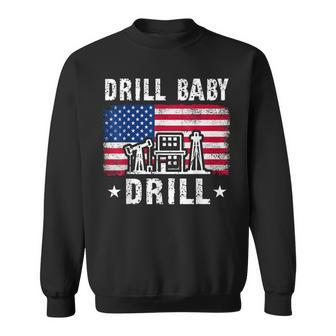 Vintage Drill Baby Drill American Flag Trump Funny Political Sweatshirt - Seseable