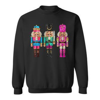 Vintage Sequin Cheerful Sparkly Nutcrackers Christmas Sweatshirt | Mazezy