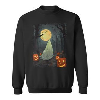 Vintage Ghost In Gothic Forest Full Moon Halloween Sweatshirt - Monsterry CA