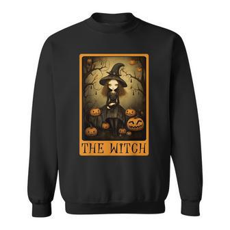 Vintage Halloween Cute Witch Black Cat The Wich Tarot Card Tarot Funny Gifts Sweatshirt | Mazezy