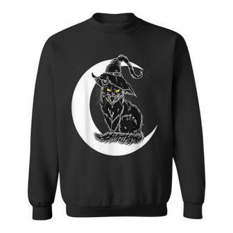 Vintage Halloween Scary Black Cat Witch Hat Moon Witchy Gift Moon Funny Gifts Sweatshirt | Mazezy