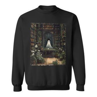 Vintage Halloween Spooky Ghost In The Library Gothic Sweatshirt - Monsterry