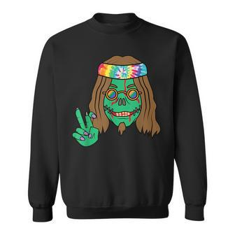 Vintage Hippie Tie Dye Peace Sign Halloween Monster Zombie Halloween Funny Gifts Sweatshirt | Mazezy