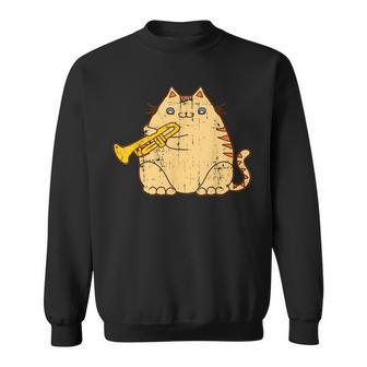 Vintage Jazz Cat Trumpet Kitty Musician Cute Animal Sweatshirt | Mazezy