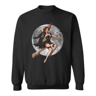 Vintage Pin Up Witch Halloween Pinup Girl Halloween Funny Gifts Sweatshirt | Mazezy
