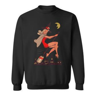 Vintage Pin Up Witch Halloween Pinup Girl Witches Broom Halloween Funny Gifts Sweatshirt | Mazezy