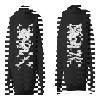 Vintage Pirate Cat Kitten Halloween Skull Cross Bones Halloween Funny Gifts Sweatshirt | Mazezy