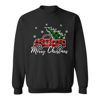Vintage Red Plaid Truck Merry Christmas Snow Farm Fresh Tree Sweatshirt | Mazezy