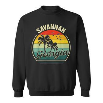 Vintage Savannah Beach Georgia Summer Vacation Sunset Palm Georgia Gifts And Merchandise Funny Gifts Sweatshirt | Mazezy