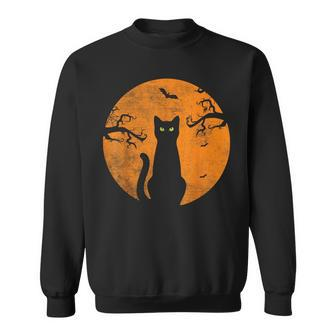 Vintage Scary Halloween Cat Costume Retro Cat Moon Sweatshirt - Seseable