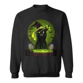 Vintage Scary Halloween Cat Witch Hat Moon Costume Sweatshirt - Monsterry AU