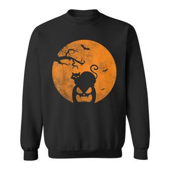Vintage Scary Halloween Pumpkin Cat Costume Retro Cat Moon Sweatshirt - Monsterry AU