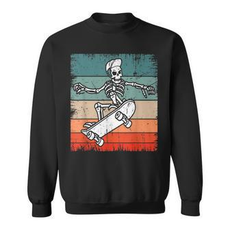 Vintage Skateboarding Skeleton Retro Halloween Skateboard Skateboarding Funny Gifts Sweatshirt | Mazezy