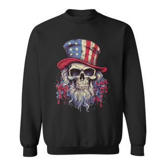 Vintage Skull American Flag Hat 4Th Of July Patriotic Men Patriotic Funny Gifts Sweatshirt | Mazezy