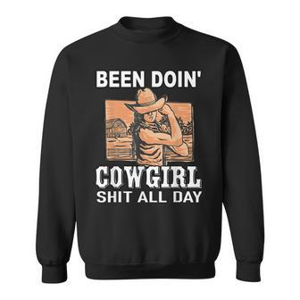 Vintage Sunset Been Doing Cowgirl Shit All Day Cowgirl Sweatshirt | Mazezy