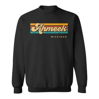 Vintage Sunset Stripes Ahmeek Michigan Sweatshirt | Mazezy