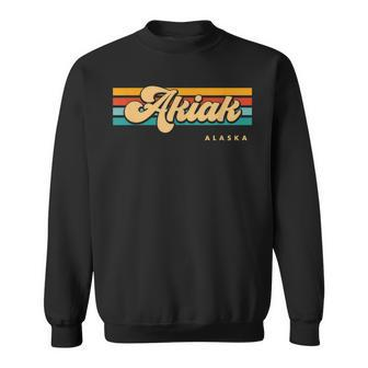 Vintage Sunset Stripes Akiak Alaska Sweatshirt | Mazezy