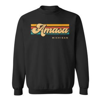 Vintage Sunset Stripes Amasa Michigan Sweatshirt | Mazezy