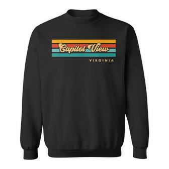 Vintage Sunset Stripes Capitol View Virginia Sweatshirt | Mazezy