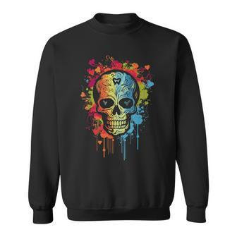 Watercolor Skull Graphic Color Skull Halloween Sweatshirt - Seseable