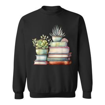 Watercolor Succulents And Books Sweatshirt | Mazezy