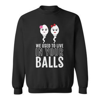 We Used To Live In Your Balls Fathers Day Cute 2 Girls Sperm Sweatshirt - Seseable