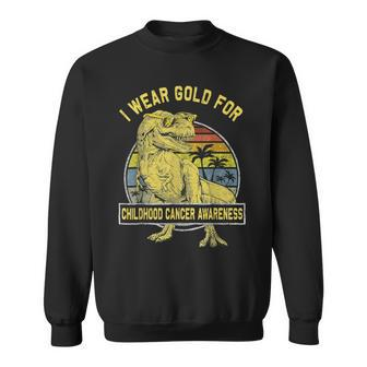 I Wear Gold For Childhood Cancer Awareness Dinosaur Boys Sweatshirt | Mazezy