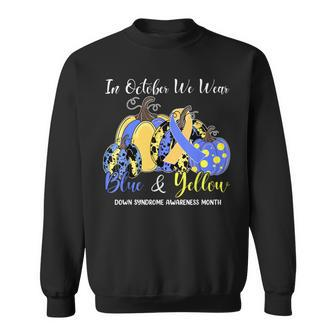 We Wear Yellow And Blue Pumpkins For Down Syndrome Awareness Sweatshirt - Seseable