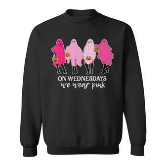 On Wednesday We Were Pink Ghost Breast Cancer Halloween Sweatshirt