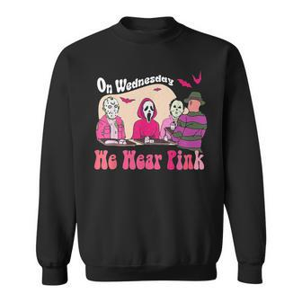 On Wednesday We Wear Pink Halloween Character Sweatshirt | Mazezy