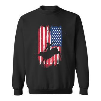 Western Bull Riding Rodeo Cowboy American Flag Patriotic Patriotic Funny Gifts Sweatshirt | Mazezy