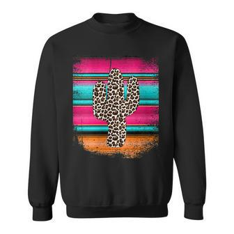 Western Leopard Serape Print Cactus Cowgirl Pink Gift For Womens Sweatshirt | Mazezy