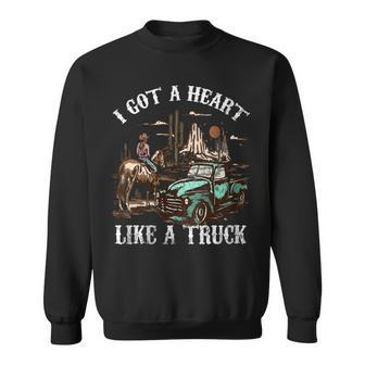 Western Sunset Cowgirl I Got A Heart Like A Truck Vintage Gift For Womens Sweatshirt | Mazezy UK