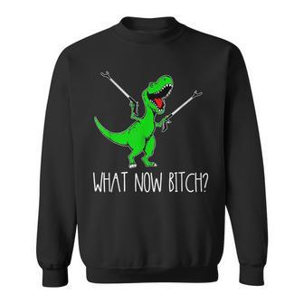 What Now Bitch Funny T Rex Dinosaur Sweatshirt - Monsterry AU