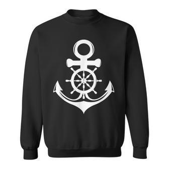 White Anchor And Ship Sring Wheel Sailor Maritime Sweatshirt | Mazezy